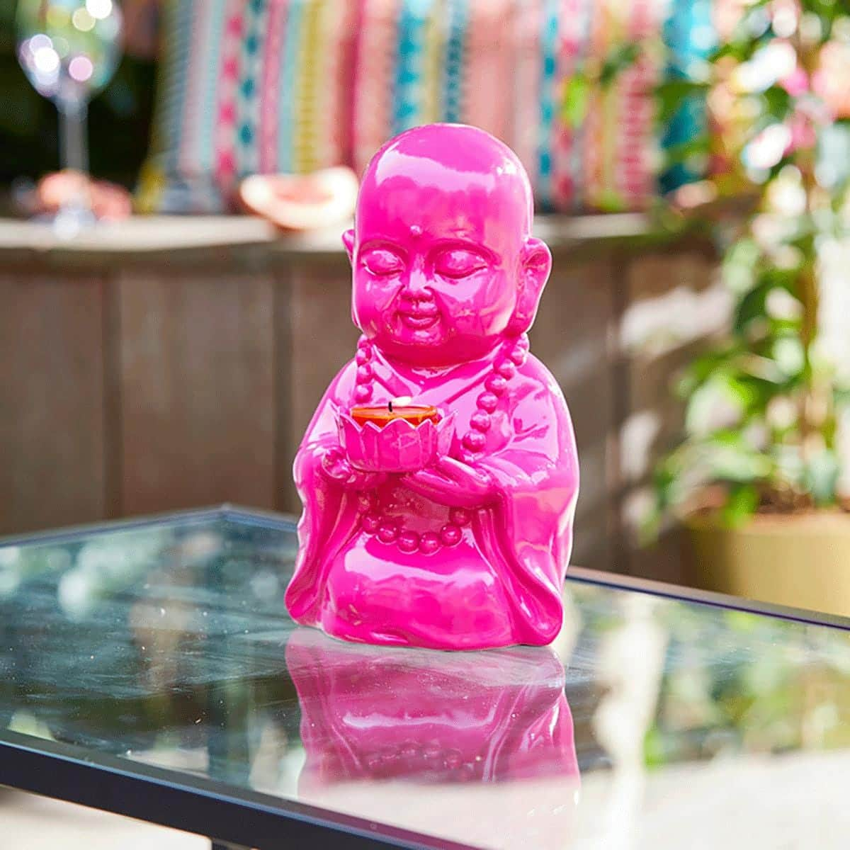 Happy Buddha Tealight Holder - Pink - PartyLite US